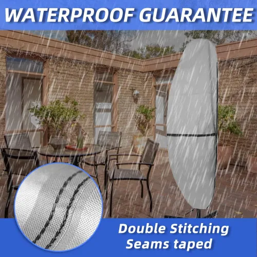Miniatura 3 de Cubierta para sombrilla de patio, 600D impermeable, anti-UV, se adapta a paraguas de 7.5 a 11.5 pies (gris)