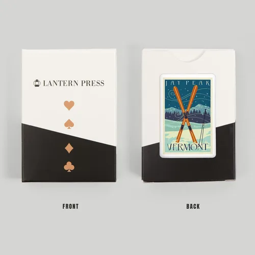 Miniatura 8 de Jay Peak, Vermont, Cross Skis, Letterpress (52 cartas de juego, baraja de cartas de tamaño póker con comodines)