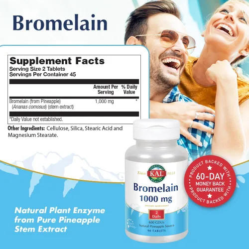 Miniatura 3 de KAL Tabletas de bromelina, 1000 mg, 90