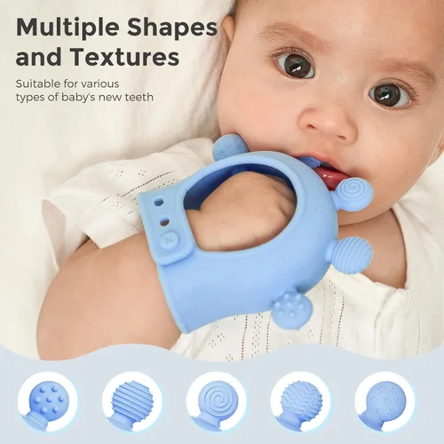 Miniatura 4 de Momcozy Juguetes mordedores para bebés Mordedor de silicona para 0-12 meses Alivio de la dentición del bebé Azul