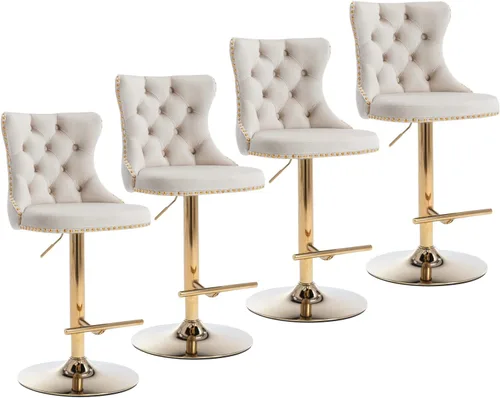 Miniatura 37 de Aoowow Juego de 2 taburetes de bar giratorios ajustables con respaldo de terciopelo copetudo, sillas de bar modernas tapizadas con cabeza de clavo
