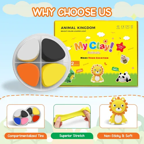 Miniatura 3 de Arcilla seca al aire para niños, kits de arte de arcilla de aire, 12 cajas con temática de animales, kit de arcilla para modelar secado al aire