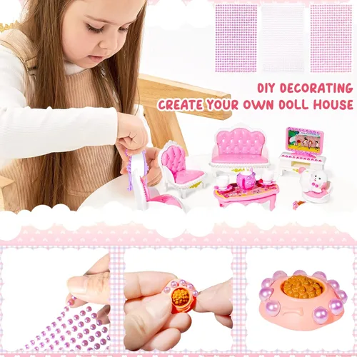 Miniatura 5 de Juego de muebles en miniatura de 92 piezas, accesorios de mini muebles de plástico para dormitorio, sala de estar, baño, cocina, kit de casa pequeña