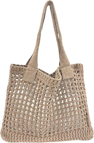Miniatura 31 de ENBEI Bolsa de playa para mujer, diseño hueco de punto de ganchillo, elegante para la playa, viajes y uso diario