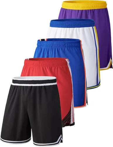 Liberty Imports Paquete de 5 pantalones cortos de baloncesto atléticos de secado rápido para hombre, entrepierna de 9 pulgadas con bolsillos, ropa