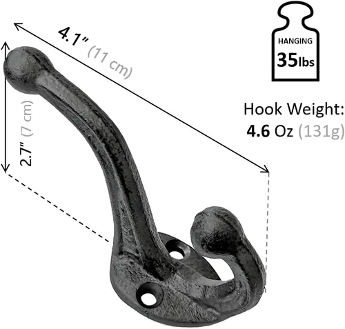 Miniatura 2 de Ambipolar Paquete de 5 ganchos de pared rústicos – Hierro fundido resistente de inspiración vintage negro antiguo para vestíbulo, abrigo, perchero
