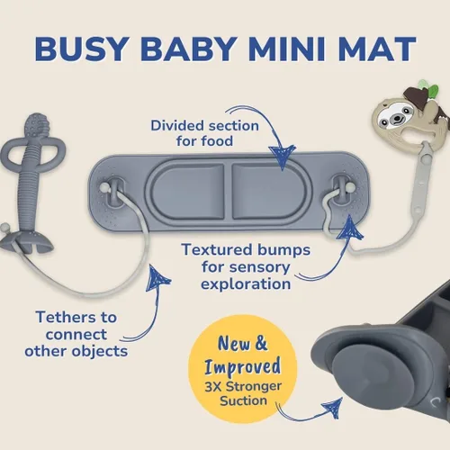 Miniatura 2 de BUSY BABY Mini Alfombrilla de Silicona - Ventosas Nuevas y Mejoradas, 2 Correas para Asegurar los Artículos Esenciales del Bebé, Autoalimentación