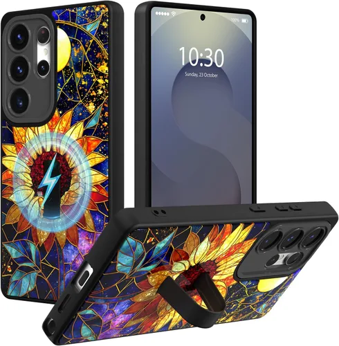 Miniatura 47 de Funda magnética compatible con Samsung Galaxy S25 Ultra para mujeres y hombres, estética flor de durazno, correa de muñeca ajustable incorporada