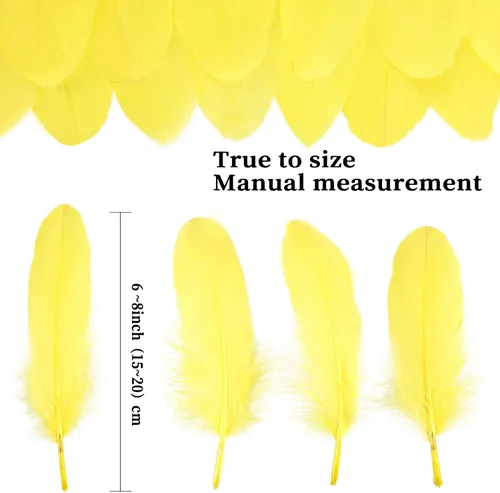 Miniatura 2 de FeelfunFeather 120 plumas de ganso amarillas de 6-8 Pulgadas 15-20 cm, plumas naturales decorativas a granel para manualidades, cosplay, bodas