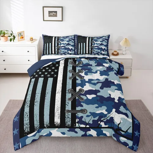 Miniatura 25 de Juego de edredón de bandera estadounidense para adultos, adolescentes, niños, soldado de camuflaje, edredón de plumón para niños y hombres, bandera