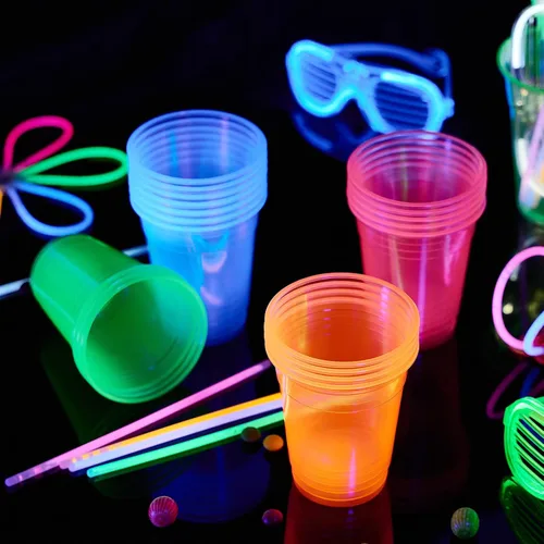 Miniatura 6 de Lilymicky Paquete de 100 vasos de plástico de 12 onzas, vasos de plástico neón brillantes para fiestas, carnavales y cualquier evento