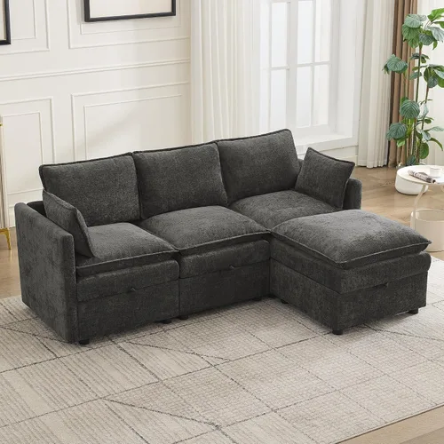 Miniatura 31 de Otomana cuadrada grande de 27 pulgadas con almacenamiento, reposapiés tapizado moderno con patas antideslizantes para sofá, mesa de café, sala
