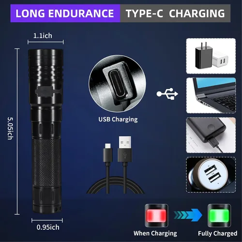 Miniatura 4 de DARKBEAM Linterna UV de 365 nm LED de luz negra, linternas ultravioleta, potente lámpara recargable USB -C Woods, resistente al agua enfocable