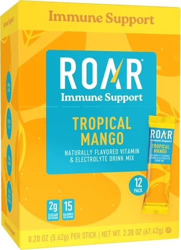 Miniatura 3 de ROAR Polvo de apoyo inmunológico, paquetes de hidratación con zinc y saúco, electrolitos en polvo, sin OMG, sin gluten, mango tropical, 12