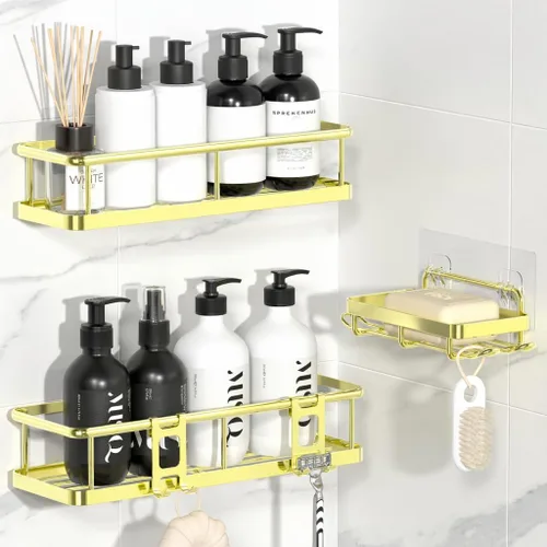 Miniatura 14 de YASONIC Organizador de ducha con adhesivo, 100% a prueba de óxido con soporte para jabón, paquete de 6 estantes de ducha de gran capacidad