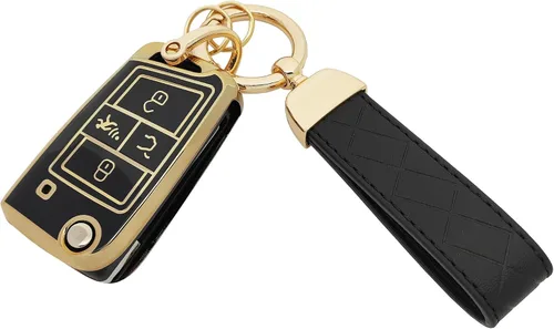 Funda protectora de TPU para llavero compatible con VW Golf R GTI MK6 MK7Tiguan Taos Passat Jetta Beetle Polo plegable llavero (negro)