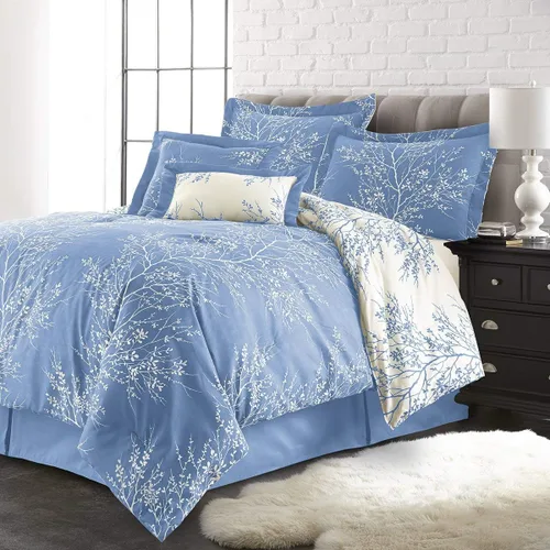Miniatura 17 de Spirit Linen - Cama individual en una bolsa, ropa de cama reversible de 5 piezas de gran tamaño con funda y falda de cama a juego, elegante Azul