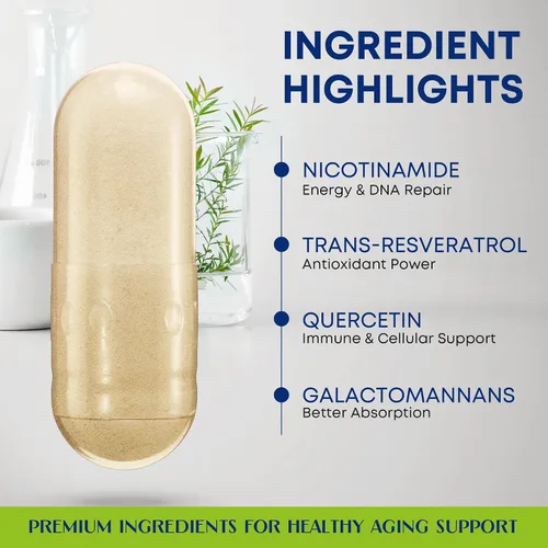 Miniatura 3 de Suplemento NAD+ con ribósido de nicotinamida, resveratrol trans y quercetina - Complejo NAD Plus para apoyo energético, cerebro y mitocondrial
