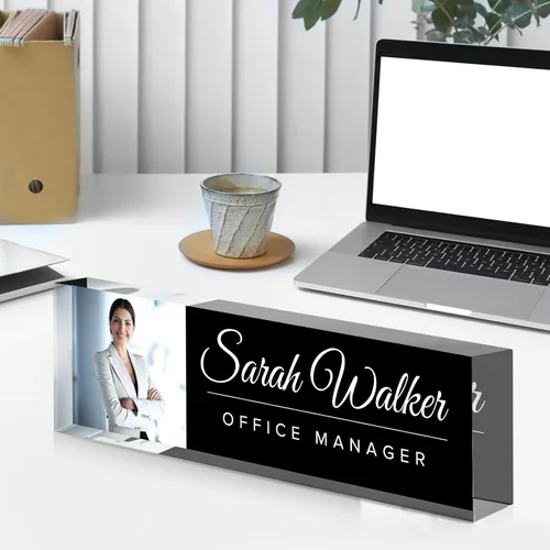 Miniatura 4 de Placa de nombre de escritorio personalizada con foto, placa de nombre personalizada para escritorio, decoración de oficina para mujeres y hombres