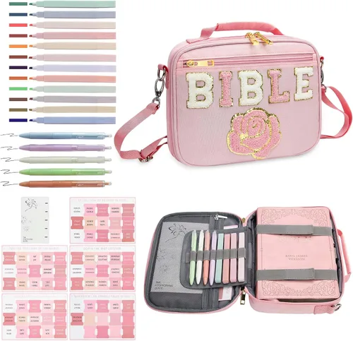 Miniatura 22 de GUEER Funda para Biblia para hombres, Portabiblia, Funda para Biblia Bolsa Organizadora de Transporte, con Cremallera y Bolsillos para Biblia