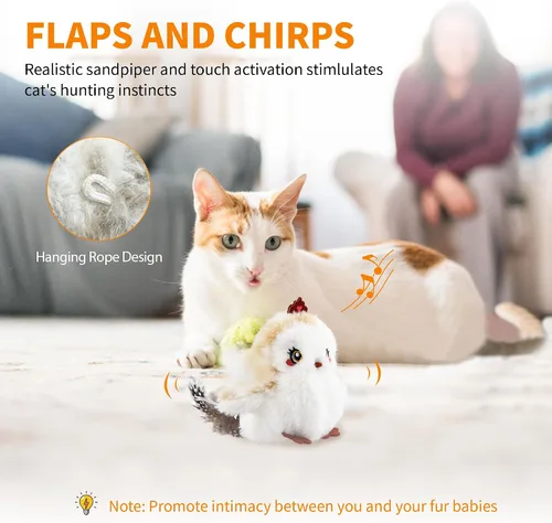 Miniatura 2 de Gigwi Flappy Bird - Juguete para gatos de interior, recargable y realista, juguete interactivo para gatos, pájaro aleteado, alas y canto animado