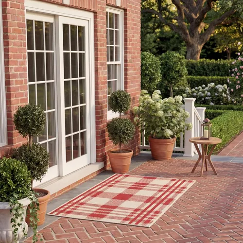 Miniatura 58 de SAFAVIEH Alfombra Lavable para Exteriores Colección Courtyard - 2'3" x 4', Beige y Azul, Patrón a Cuadros, No Desprende Pelusa y Fácil Limpieza