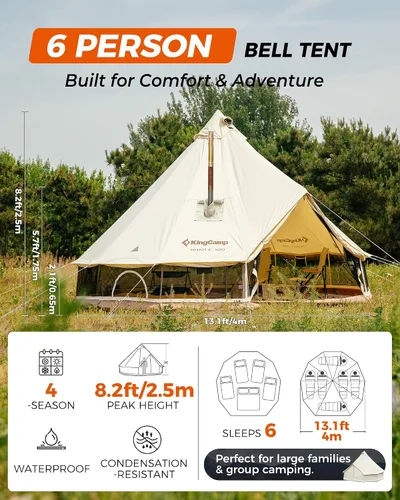 Miniatura 2 de KingCamp Canvas Bell Yurt Tents, 4 Seasons Large Waterproof & Windproof Luxury Glamping Tent w/Stove Jack for Family Outdoor Camping, Hunting