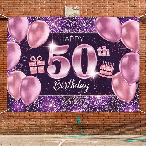Miniatura 6 de pancarta grande rosa con texto en inglés “Happy Birthday