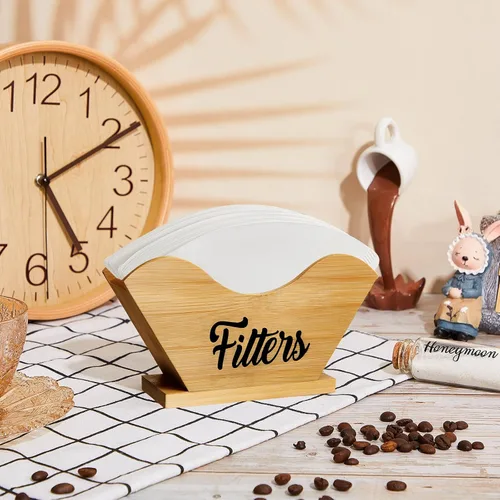Miniatura 7 de Juexica Soporte de filtro de café con cono de granja, número de almacenamiento 4, soporte de madera rústica, organizador de montaje en mostrador