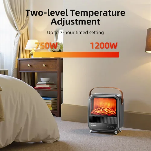 Miniatura 5 de FLYMOON Calentador eléctrico de chimenea de 11.8 pulgadas, calentador de chimenea con diferentes efectos de llama 3D, 750/1200 W, temporizador