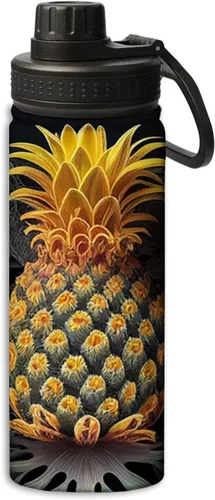 Miniatura 18 de Botella de agua deportiva a prueba de fugas con diseño de conejito junto a flores lilas, 18 onzas, de acero inoxidable duradero de doble pared