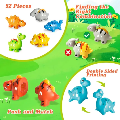 Miniatura 4 de 52 piezas de juguetes de aprendizaje del alfabeto de dinosaurio para niños pequeños de 2 a 4 años, 10 figuras de dinosaurios diferentes, juego ABC