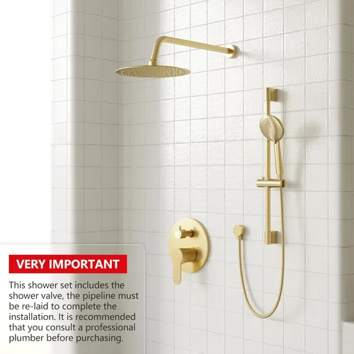 Miniatura 2 de Gabrylly Sistema de ducha dorado, juego de grifo de ducha con barra deslizante con cabezal de lluvia de alta presión de 10 pulgadas y rociador