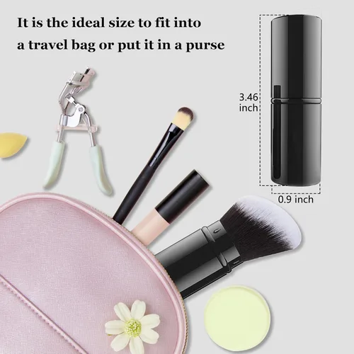 Miniatura 5 de Falliny Brocha de maquillaje retráctil Kabuki, base de polvo superior en ángulo, pinceles de maquillaje profesional con mango de aluminio