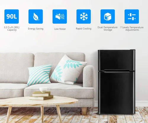 Miniatura 7 de Refrigerador compacto, unidad de 3.2 pies cúbicos Mini refrigerador de hoja laminada en frío con congelador, refrigerador de dormitorio con estantes