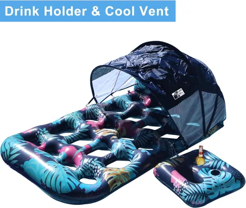 Miniatura 5 de COOLCOOLDEE Flotador inflable para piscina con toldo de sombrilla UPF 50+, flotador extra grande para adultos con reposacabezas, portavasos Púrpura