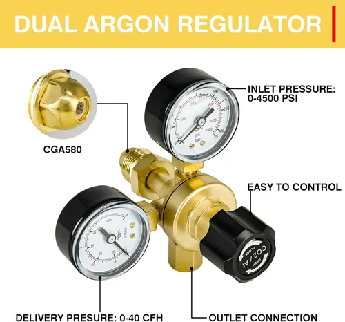Miniatura 3 de Soldadura de gas de los medidores del regulador del argón del CO2, regulador del gas del argón 0-4500PSI para la soldadura de Mig Tig, conexión