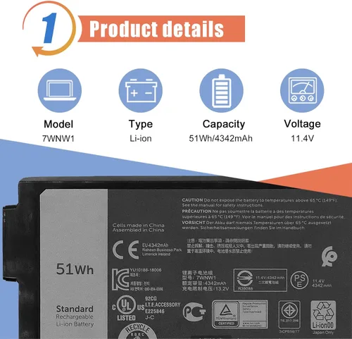 Miniatura 2 de ASODI 7WNW1 - Batería para portátil compatible con Dell Latitude 5420 5424 Rugged 7424 Extreme P137G P85G P86G P137G001 P137G002 P85G001 P86G001