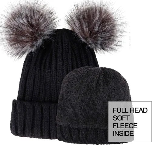 Miniatura 6 de Arctic Paw - Gorro tejido con orejas de pompón de piel sintética