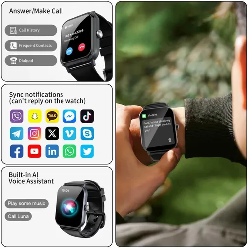 Miniatura 3 de Reloj inteligente para hombres y mujeres con llamadas, rastreador de actividad física de 1.83 pulgadas con monitor de frecuencia cardíaca/sueño