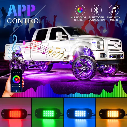 Miniatura 2 de SHINIGHT Luces LED de roca para camiones, kit de 6 cápsulas de luces para Jeep, kit de iluminación exterior con control de aplicación, modo