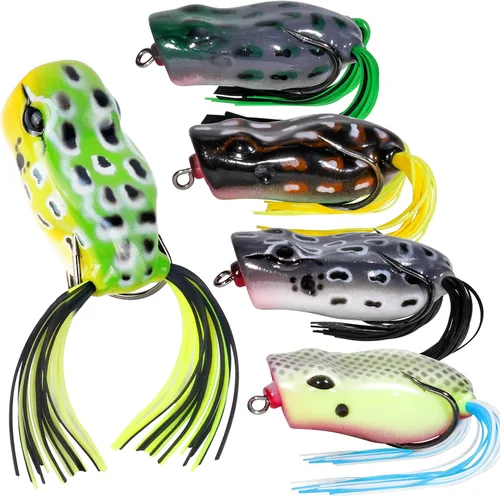 RUNCL Topwater - Señuelos de rana – 5 piezas de cebos de silicona duraderos y realistas para agua dulce y salada, señuelos flotantes realistas para