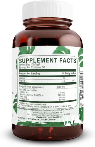 Miniatura 2 de Suplemento de aceite de borraja natural: rico en ácido gamma-linolénico (GLA), un potente ácido graso esencial omega-6 conocido por apoyar la salud
