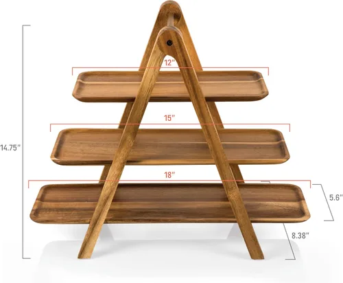 Miniatura 7 de PICNIC TIME NCAA - Bandeja de servir de 3 niveles, tablas de embutidos, platos de madera para servir (madera de acacia)