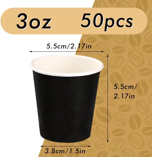 Miniatura 2 de Wuadua Paquete de 50 vasos de papel espresso negro de 3 onzas, resistentes y a prueba de fugas para fiestas, eventos, oficina, uso doméstico, vasos