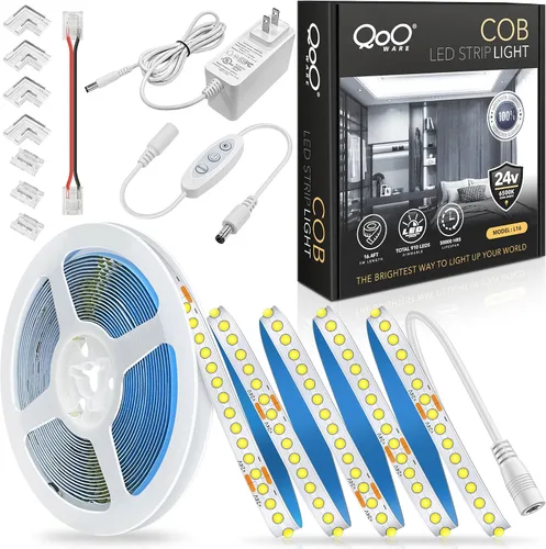 Miniatura 10 de Tira de luces LED COB blancas, 16.4 pies, regulable, 4000 K, blanco natural, 910 LED de 24 V, luces LED flexibles para dormitorio, cocina, luces