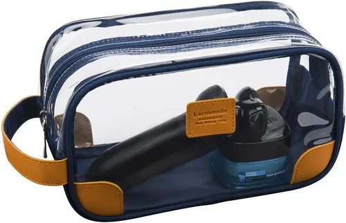 Lermende Neceser de aseo transparente, kit de afeitado transparente para hombre, bolsa de aseo de viaje con correa de mano, organizador unisex de