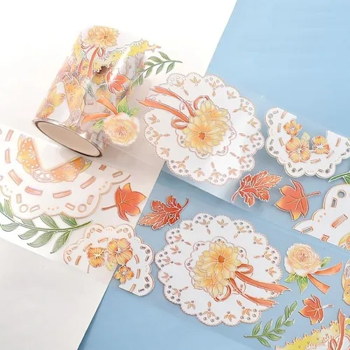 Miniatura 6 de Cinta washi de rosa para collage original de flores, creatividad, hecha a mano, para libro de diario, material PET con efecto láser (90395)