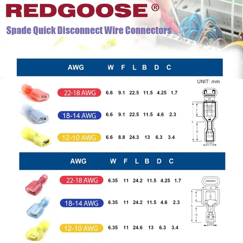 Miniatura 3 de 80 piezas de conectores de cable de desconexión rápida de pala, terminal de crimpado de cable macho y hembra de 22-10 AWG