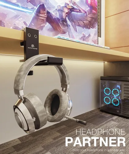 Miniatura 9 de Nuevo soporte plegable para auriculares con gancho de aluminio para auriculares con barra de sonido, soporte para auriculares con abrazadera, gancho
